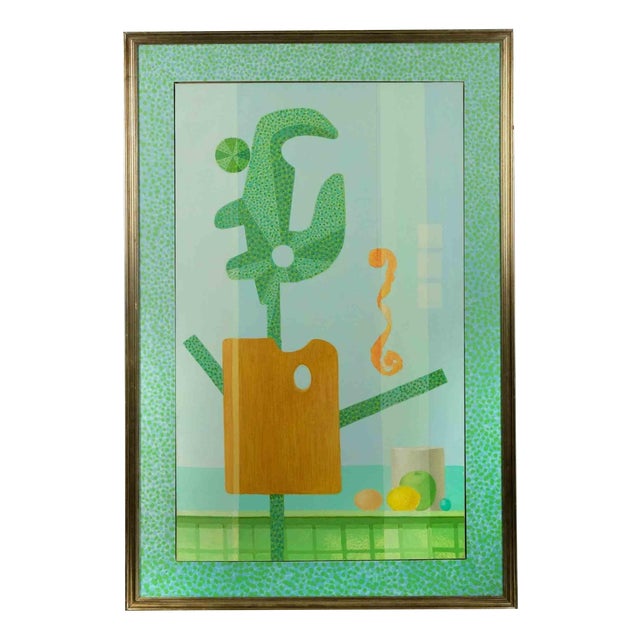 Leo Guida, Abstract Green Composition, Oil on Canvas, 1970s For Sale