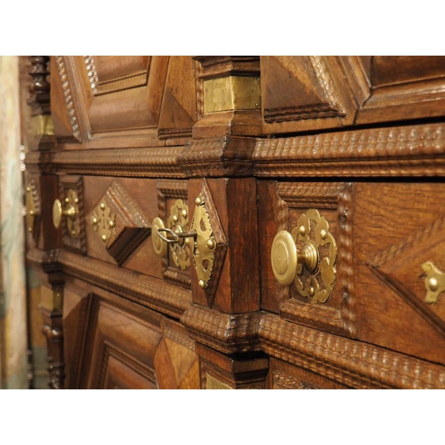 Rare 17th Century Oak and Brass 4-Door Buffet From Saint-Malo, France, C. 1690 For Sale - Image 10 of 13