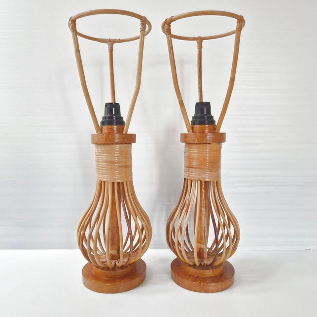 Vintage Table Lamps in Rattan and Beech, 1960s, Set of 2 For Sale - Image 14 of 14