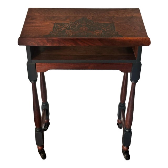 Solid Walnut Lectern Reading Desk, Hand Stenciled Mandala, Dark Romantic Home Decor For Sale