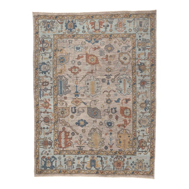 Sky Blue & Gray Oushak Rug - 08'11 X 12'00 For Sale