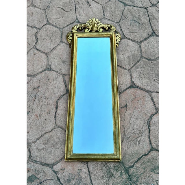 Baroque Spanish Giltwood Wall Mirror with Carved Crest, 1950s For Sale - Image 3 of 8
