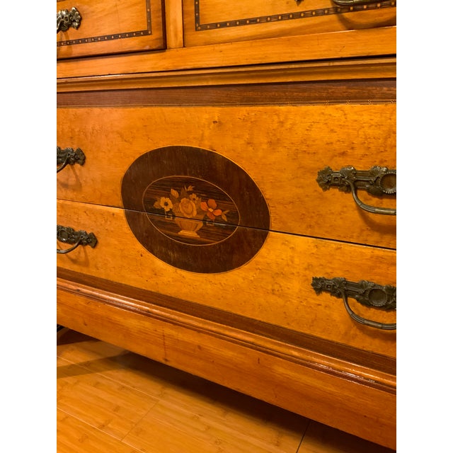 19th C. Italian Louis XVI Style Marquetry Commode, Original Siena Marble For Sale - Image 4 of 8