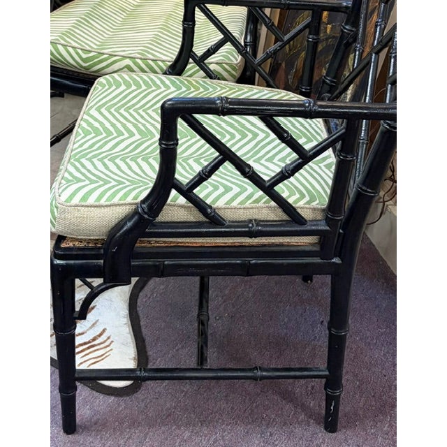 Mid Century Chinese Chippendale Chairs With Quadrille Fabric Cushions, a Pair For Sale - Image 4 of 11