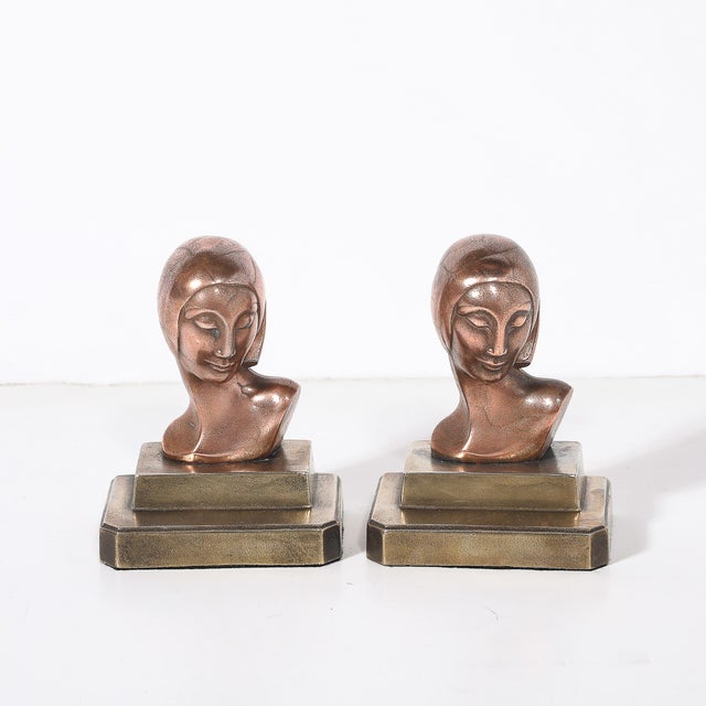 This elegant pair of Art Deco bookends captures the sleek sophistication of the Machine Age, designed by the iconic...