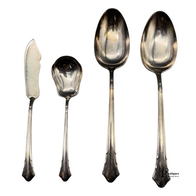 Silver Vintage Gorham Lady Caroline Art Deco Style Silverplate Flatware - Set of 53 For Sale - Image 8 of 10