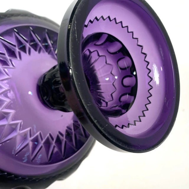 Glass Early 20th Century Amethyst Pressed Glass Pedestal Compote Traditional Victorian For Sale - Image 7 of 10