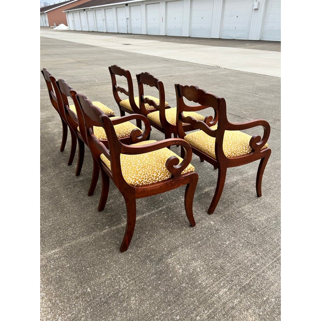 Traditional 1940s Set of 6 Reupholstered Mahogany Carved Rose Back Dining Chairs For Sale - Image 3 of 12