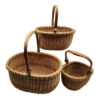 Vintage Nantucket Wicker Nesting Baskets - Set of 3 For Sale