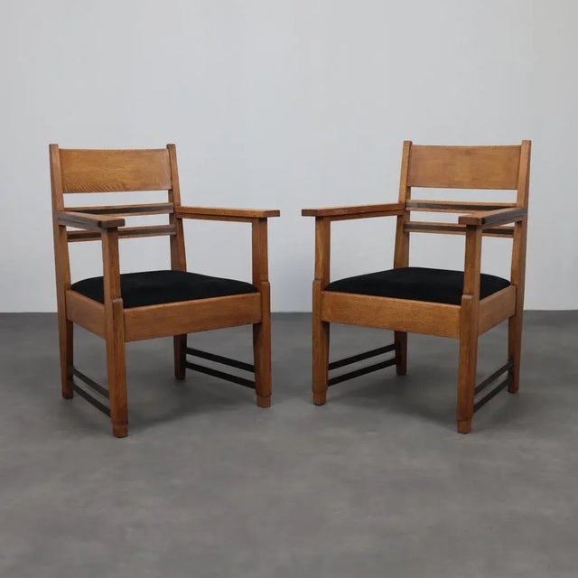 Art Deco Armchairs in Oak and Coromandel attributed to l.O.V. Oosterbeek, 1930s, Set of 2 For Sale - Image 11 of 11