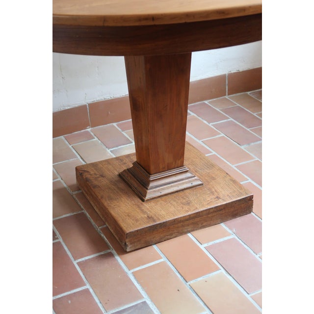 1930s Art Deco Round Ash Dining Table with Stepped Column Base, France, 1930s For Sale - Image 5 of 11