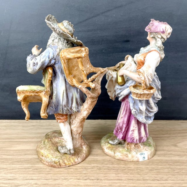 Early 20th Century Albert Stahl Furniture Mender and Hardware Woman - Travelling Peddler Figurines. Set of 2 For Sale - Image 4 of 13