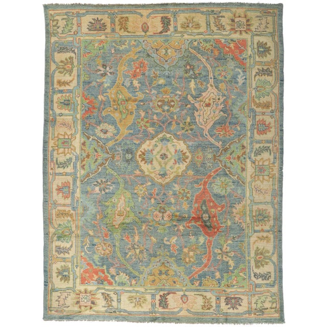 Vintage Blue Colorful Oushak Rug - 9'00 X 11'10 For Sale - Image 11 of 11