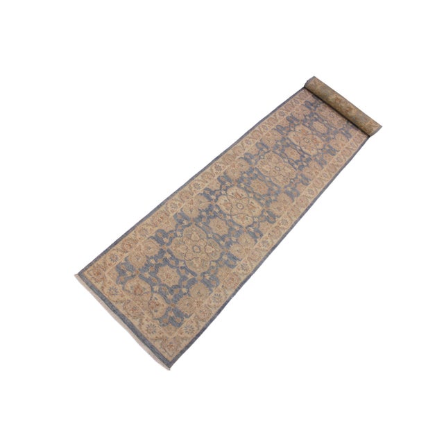 Shabby Chic Ziegler Blue/Ivory Wool Runner Rug- 2'8'' X 12'6'' For Sale - Image 3 of 10