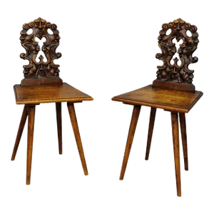 Pair Renaissance Style Carved Children Chairs Ca. 1890