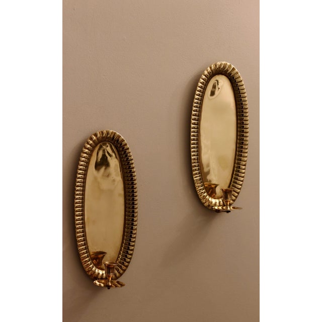 Mid-Century Modern Mid-Century Swedish Oval Brass Sconces, Set of 2 For Sale - Image 3 of 10