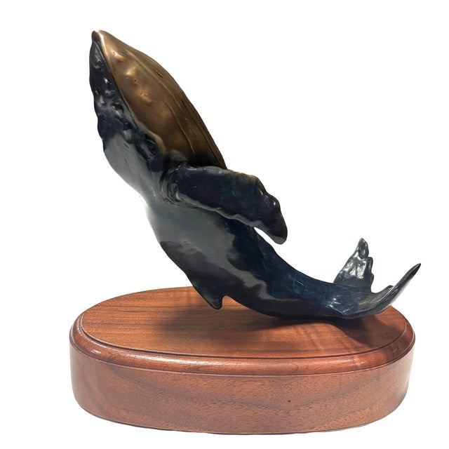 Coastal 1980s Hand Casted Humpback Whale Bronze Sculpture Mounted on Stand by t.h. Oliver For Sale - Image 3 of 8