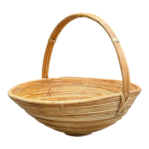 Mid 20th Century Monumental Organic Modern Rattan Market Basket, Gabriella Crespi Style