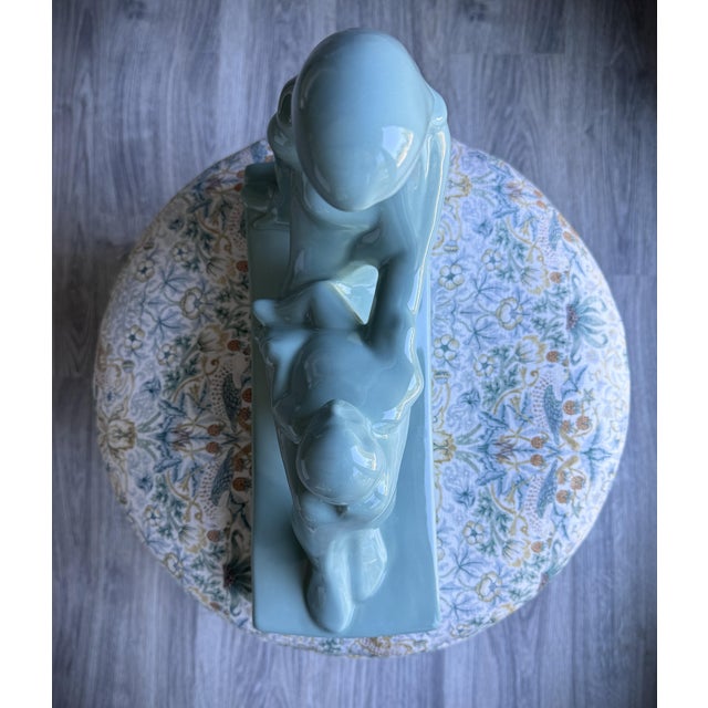 Late 20th Century Haeger Pottery Sage Seafoam Green Mother & Child Statue For Sale - Image 11 of 12