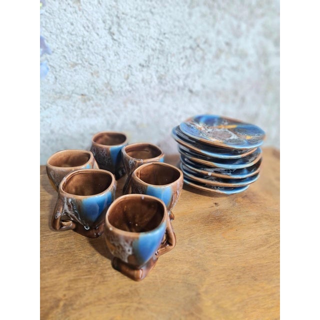 Art Deco Vallauris Coffee Service with Cobalt Blue Flamed Glaze, 1950s, Set of 15 For Sale - Image 3 of 18