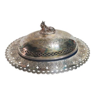SilverPlate Butter Dish W. Blue Oplaine Liner Circa 1850s For Sale