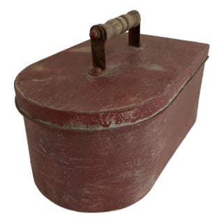 Vintage Red Metal Utility Can With Handle – Industrial Storage / Farmhouse Decor For Sale