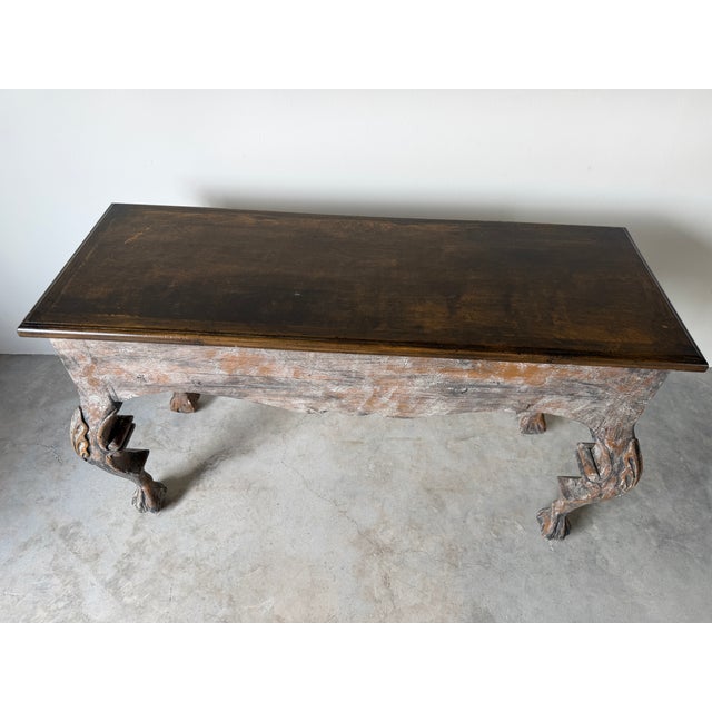 Vintage Italian Baroque Style Hand-Carved Wood Console Table With Paw Feet For Sale - Image 11 of 18