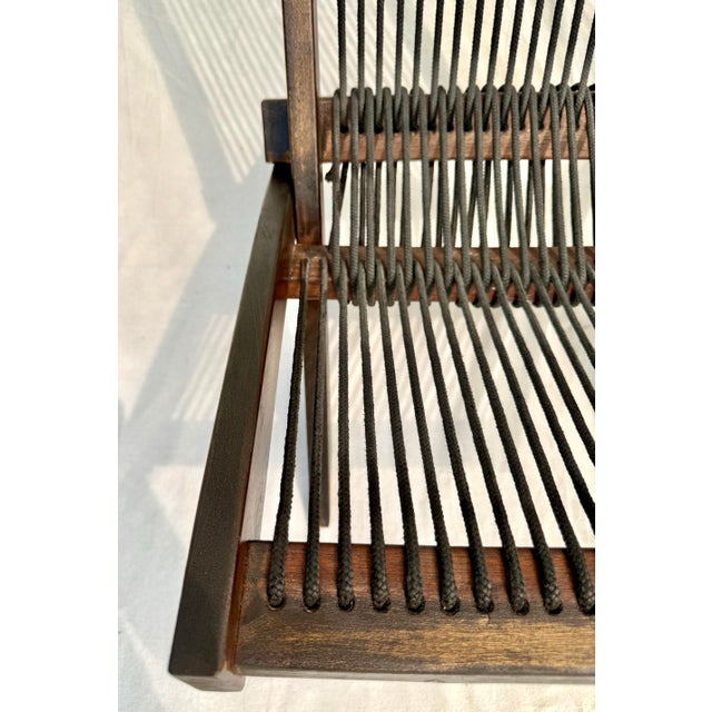 Pair of Vintage Scandi-Style Folding Wood & Cord Lounge Chairs For Sale - Image 9 of 10