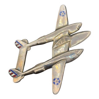 Vintage Us Army Air Forces Wwii Sterling Silver P-38 Lightning Airplane Brooch For Sale