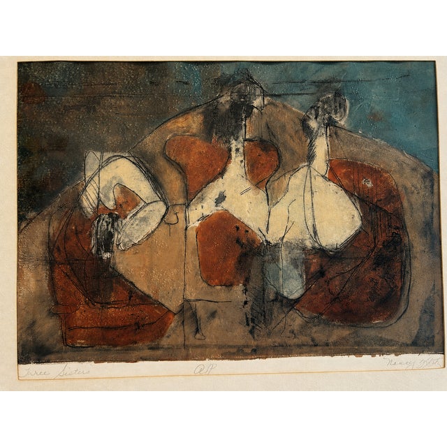 A striking signed artist proof print titled “Three Sisters” by American artist Nancy Guzik. This expressive figurative...