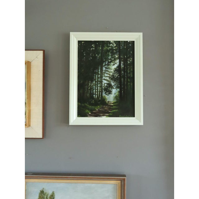 Contemporary Contemporary 'Light at the End' Original Woodland Landscape Oil Painting, Framed For Sale - Image 3 of 11