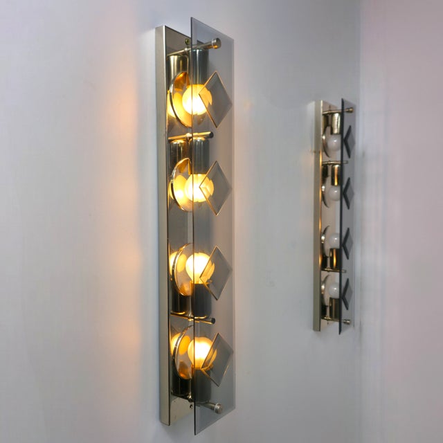 Mid-Century Modern Wall Lights in Smoke Glass with Chrome by Sische, 1970s, Set of 2 For Sale - Image 9 of 9
