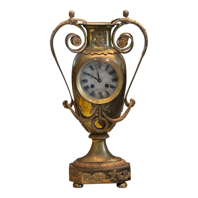 19th Century Neoclassical Brass Urn Clock For Sale