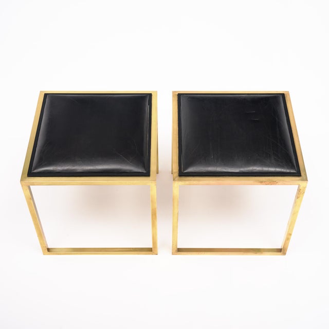 Modern Modernist, French Vintage Stools, Brass and Leather For Sale - Image 3 of 9