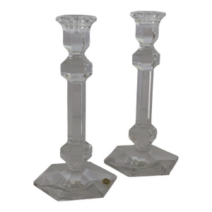 Pair of Val Saint Lambert Belgian Crystal Candlesticks Signed & Labeled