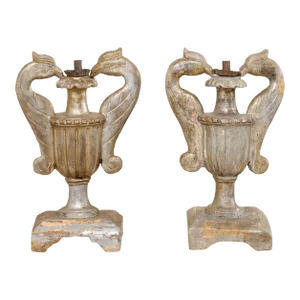 19th Century Carved Candlestick Urns, Italy - A Pair