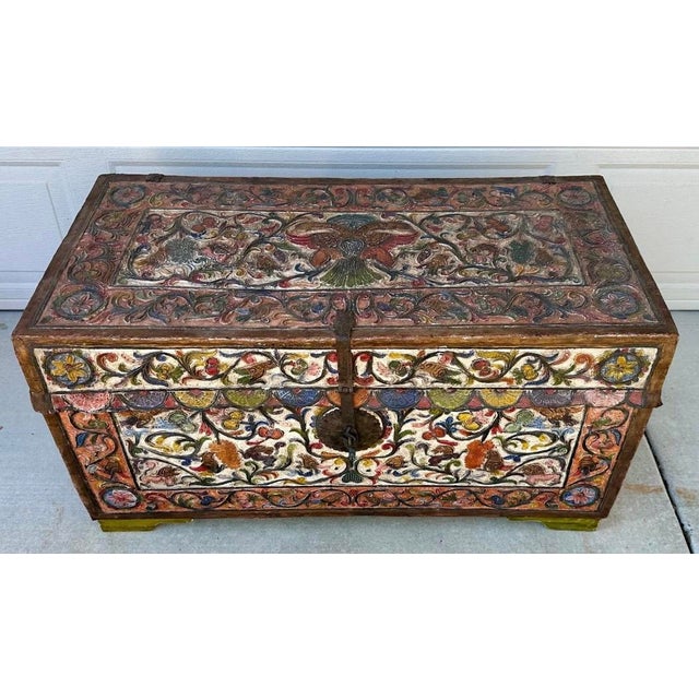 Late 18th Century Museum-Quality 18th Century Peruvian Spanish Colonial Polychromed Leather Dowry Trunk/ Chest For Sale - Image 5 of 18