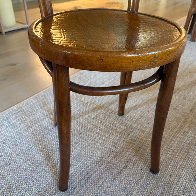 Set of 4 Antique Mundus/Attributed to Thonet Bentwood Bistro Chairs With Crocodile Pattern For Sale - Image 12 of 12