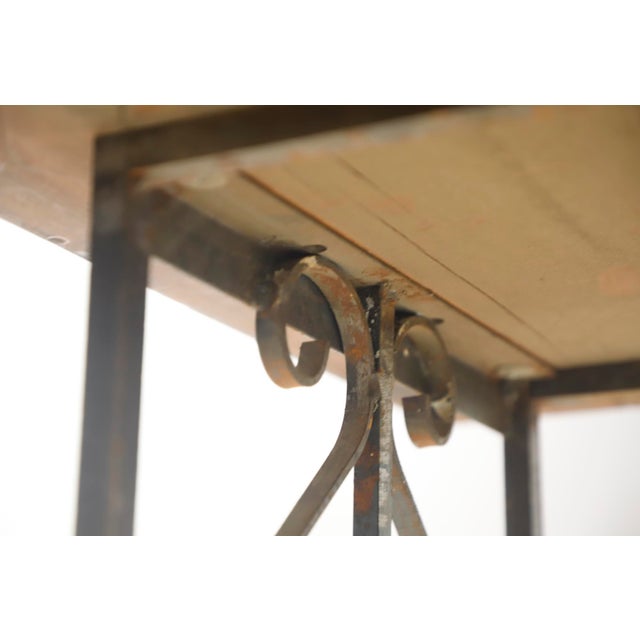 Reclaimed Pine Wood Antique Wrought Iron Side Table For Sale - Image 9 of 10