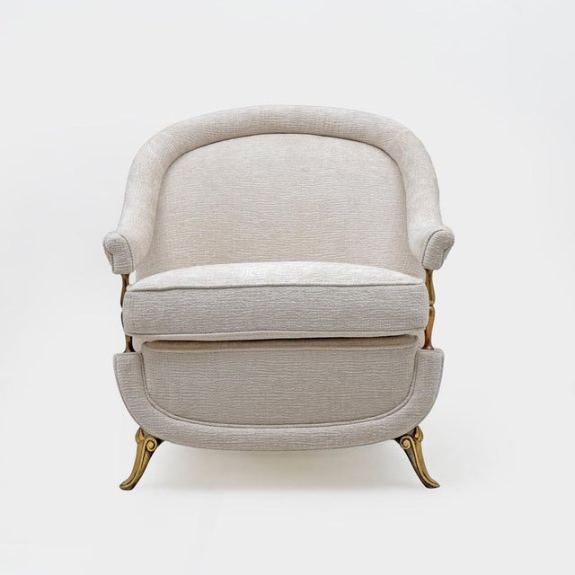 Mid-Century French Art Deco Style Armchairs with Brass Details, 1950s, Set of 2 For Sale - Image 3 of 11