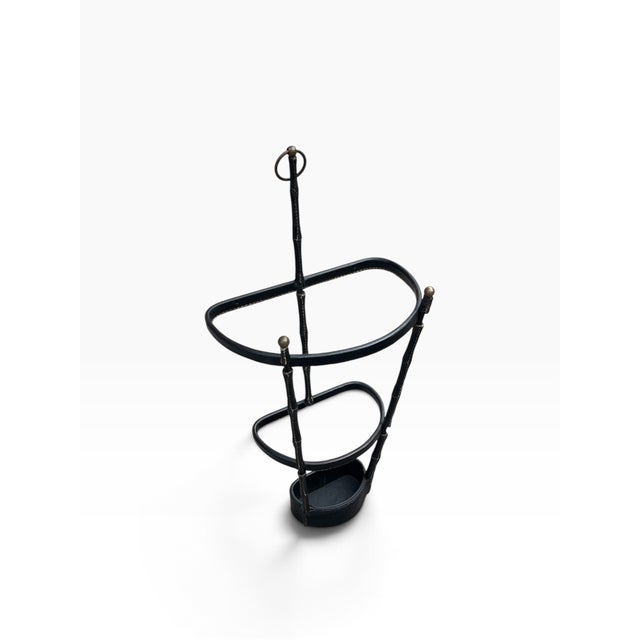1950s Vintage Stitched Leather Umbrella Stand by Jacques Adnet, 1950s For Sale - Image 5 of 12