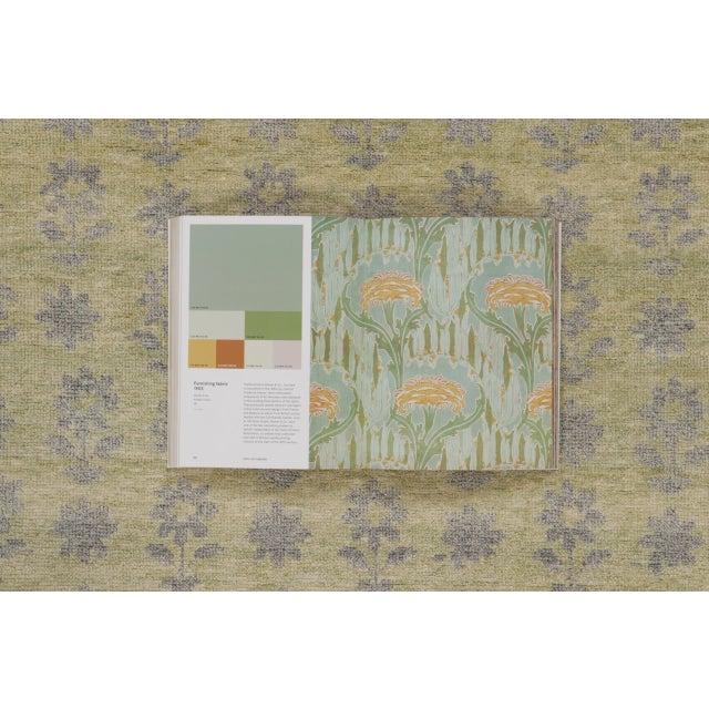 Rug & Kilim’s Block Print Square Rug with Gray, Chartreuse and Ochre Florals For Sale - Image 9 of 10
