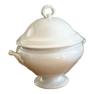 Large Antique French White Ironstone Soup Tureens — Creil Et Montereau, 19th Century For Sale