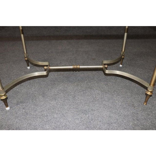 Brass Diminutive Size Maison Jansen Style Brass Steel Glass Directoire Coffee Table For Sale - Image 8 of 9