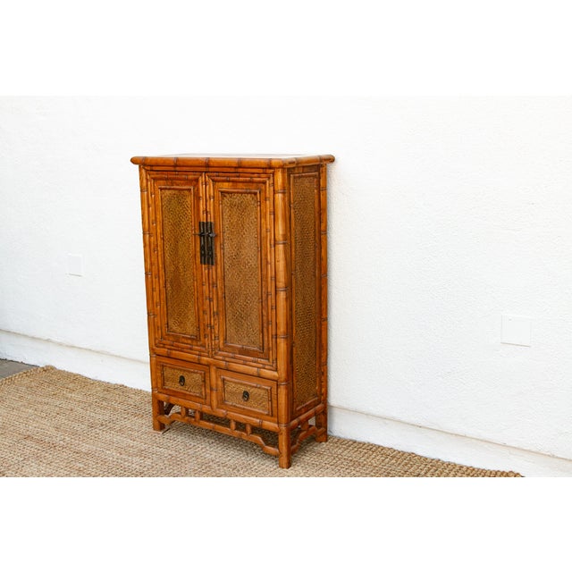 Mid 20th Century Vintage Faux Bamboo & Cane Cabinet For Sale - Image 5 of 10