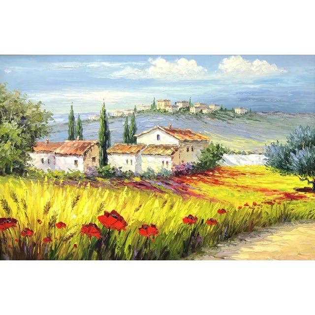 An original oil painting on canvas, impasto style, from the 20th Century. Untitled, (European Countryside). Unsigned -...