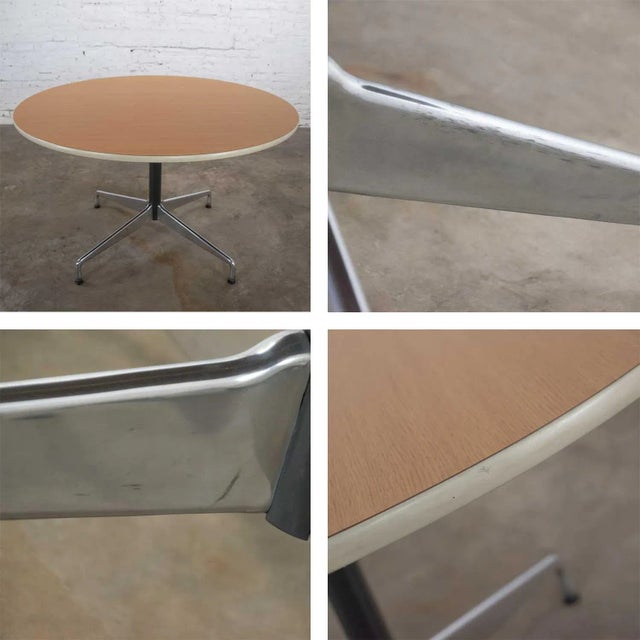 Eames Herman Miller Round Tables Universal Base Wood Grain Laminate Top For Sale - Image 12 of 13