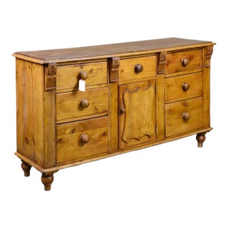 Antique English Pine 7 Drawer Server Buffet Sideboard For Sale