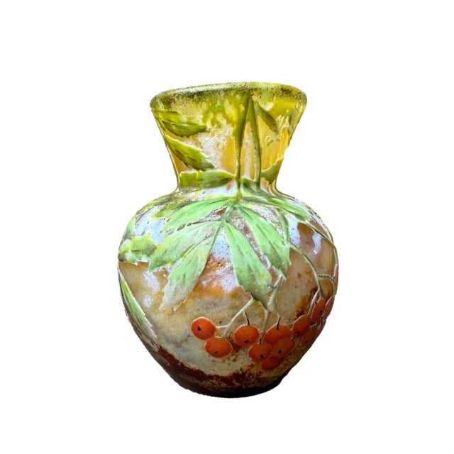 Forest Green Art Nouveau Glass Cameo Vase with Birds Decor from Daum Nancy, France, 1910s For Sale - Image 8 of 10