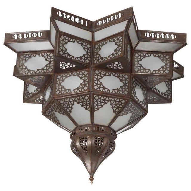 Moroccan Moorish Star Shape Frosted Glass Lantern Light Shade For Sale - Image 11 of 17